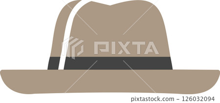 Simple Tan Fedora Hat Illustration with Dark Gray Band 126032094