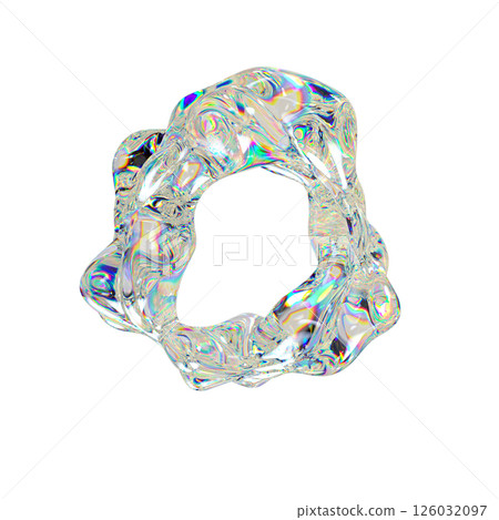 Abstract 3D glass ring with iridescent surface, liquid flow, waving shape. Transparent torus blob with colorful reflections. Ideal for modern digital design or futuristic art. Abstract 3D glass ring with iridescent surface, liquid flow, waving shape. Transparent torus blob with colorful reflections. Ideal for modern digital design or futuristic art. 126032097