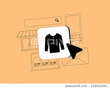 Diversified channel marketing - multichannel strategy, integrated platforms, cross-channel communication, omnichannel tools, digital outreach and brand consistency. Diversified marketing illustration 126032491