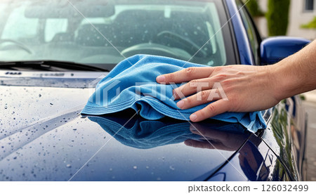 Car hood polished with a towel 126032499