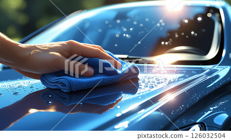 雙手在戶外仔細擦拭車身 126032504