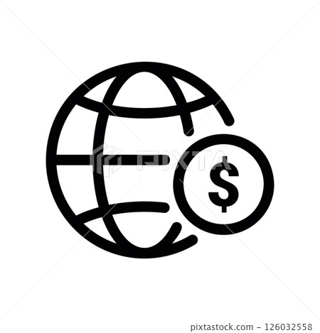 Globe Icon with Grid Lines Accompanied by a Dollar Coin Symbol Globe Icon with Grid Lines Accompanied by a Dollar Coin Symbol 126032558