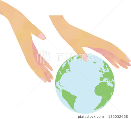 地球儀插圖：雙手輕輕地托著地球、美洲和大西洋 126032668