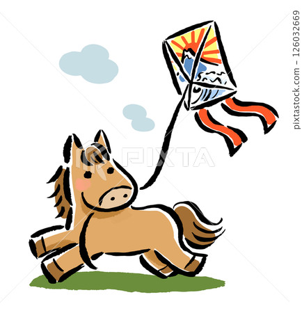 Flying a kite on New Year's Day The Chinese zodiac sign of the horse (horse) 126032669