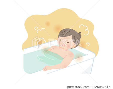 A fat middle-aged woman relaxing in the bath 126032816