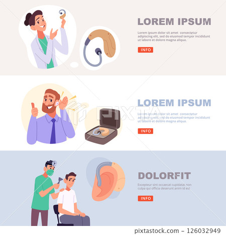 Hearing aid. smart gadget for deaf people. medical treatment banners 126032949