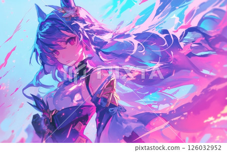 充滿活力的白髮美少女角色,動漫風格的奇幻插畫 充滿活力的白髮美少女角色,動漫風格的奇幻插畫 126032952