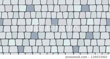 Paved stone seamless pattern. Pavement tile texture. Stone mosaic background. Cobble floor interior pattern. Blue block sidewalk ornament. Vector illustration isolated on white background 126033002