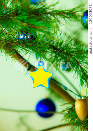 Closeup bauble Christmas tree ornament decoration. Closeup bauble Christmas tree ornament decoration. 126033078