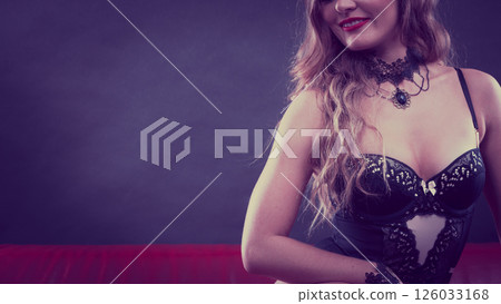 Woman wearing sexy black lingerie underwear Woman wearing sexy black lingerie underwear 126033168