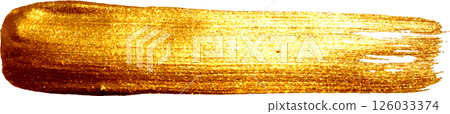Golden hand drawn smear stain. Acrylic texture with paper effect. Gold brush stroke. Design element. 126033374