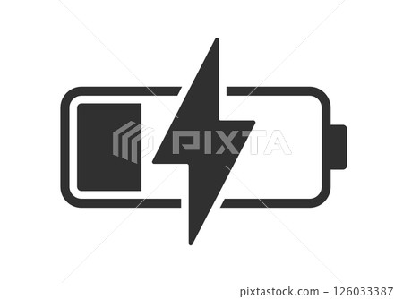 Low battery icon symbol. Battery charging logo sign. Vector illustration image. Isolated on white background. 126033387