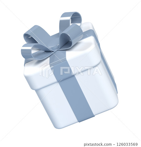 3d gift box with bow, white and blue 126033569