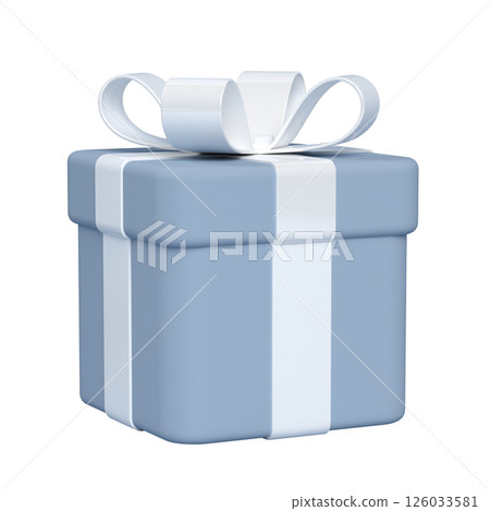 3d gift box with bow, white and blue 126033581