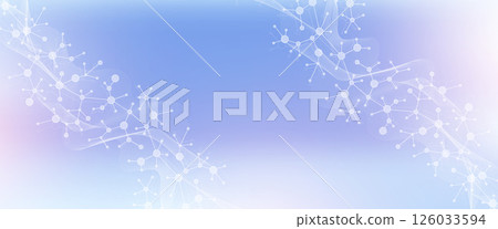 Colorful molecules background with DNA helix, DNA strand, DNA Test. Molecule or atom, neurons. Abstract structure for science, healthcare or medical background, banner. Scientific vector illustration 126033594