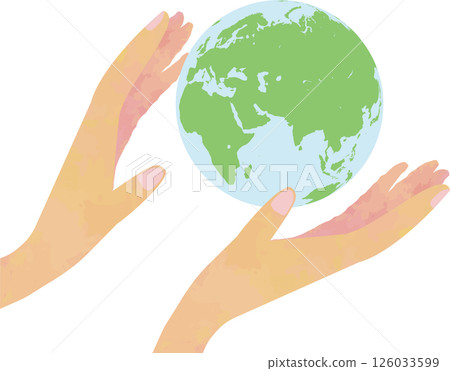 雙手輕輕托住地球以及歐亞大陸、非洲和印度洋球體的插圖 126033599