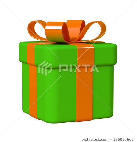 3d gift box with bow, green and orange 126033665