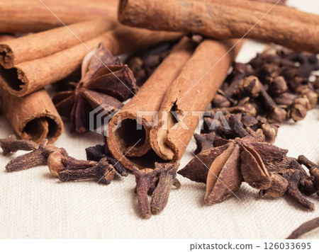 Spices cinnamon sticks anise stars and cloves Spices cinnamon sticks anise stars and cloves 126033695
