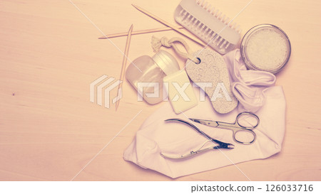 Pedicure accessories tools top view 126033716