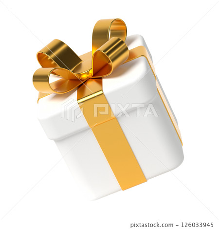 3d gift box with bow, white and gold 3d gift box with bow, white and gold 126033945