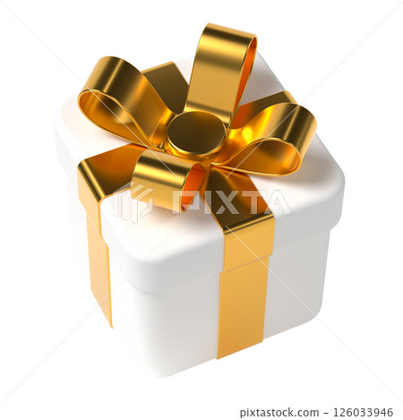 3d gift box with bow, white and gold 126033946