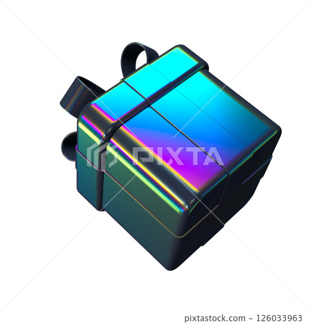 Decorative falling gift box with iridescent colors. Decorative falling gift box with iridescent colors. 126033963