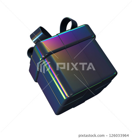 Decorative falling gift box with iridescent colors. 126033964