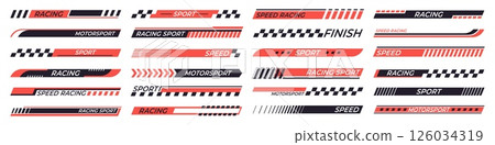 Racing stripes. Sport style stickers for moto auto truck boats. Different vehicle design vinyl elements. Race competition info stripes, racy vector set Racing stripes. Sport style stickers for moto auto truck boats. Different vehicle design vinyl elements. Race competition info stripes, racy vector set 126034319