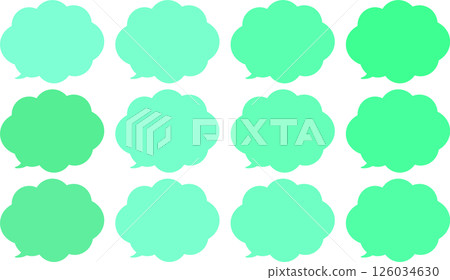 一組色彩鮮豔的綠色蓬鬆泡泡。有多種顏色可供選擇。對話泡泡的尖端位於左下方。 126034630