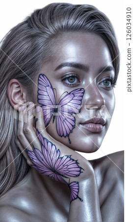 beautiful woman with pink flower beautiful woman with pink flower 126034910