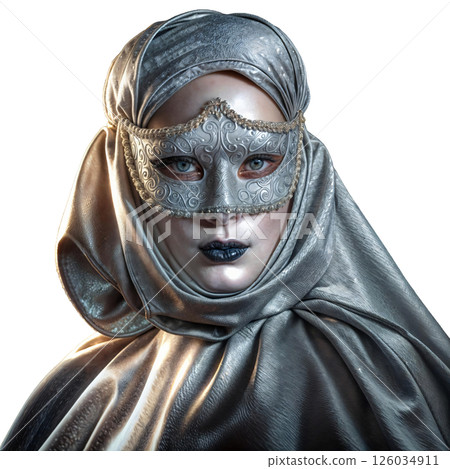 young woman in black mask on white 126034911