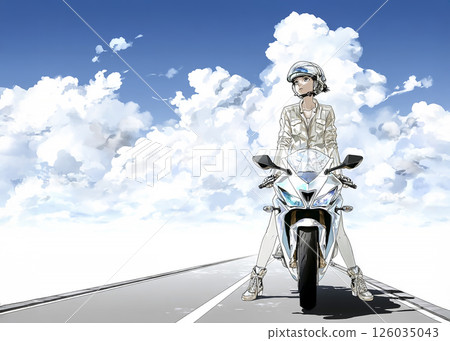 一位女騎士騎著運動自行車旅行的插畫素材 126035043