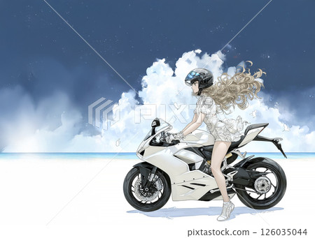 一位女騎士騎著運動自行車旅行的插畫素材 126035044