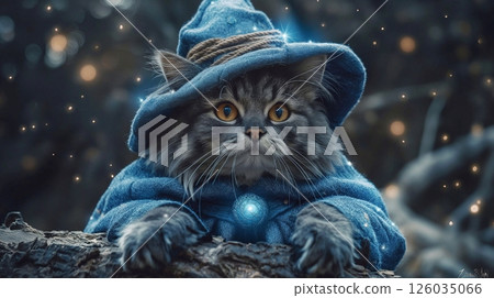 Portrait of a magical cat in a witch hat. Halloween concept. 126035066