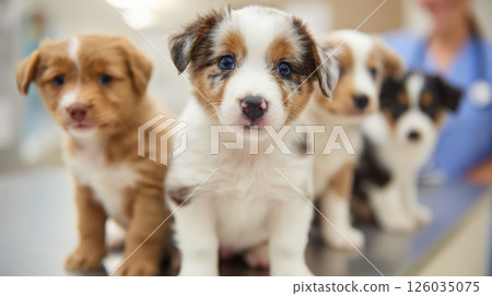 Puppies Gathered Together at a Veterinary Clinic Visit 126035075
