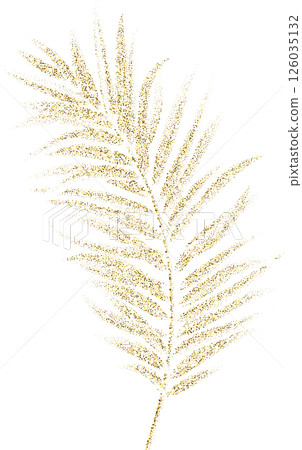Golden glitter palm leaf illustration with delicate dotted texture. Elegant tropical foliage element for modern design, decoration, or luxury botanical themes. Golden glitter palm leaf illustration with delicate dotted texture. Elegant tropical foliage element for modern design, decoration, or luxury botanical themes. 126035132