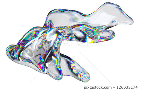 3d transparent glossy fluid, liquid shape with dispersion effect. Rainbow colors reflection glass 126035174