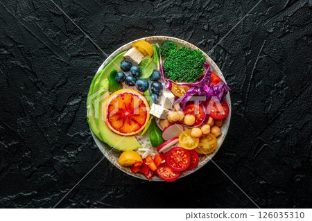 Buddha Bowl. Rainbow salad. Vegan poke bowl with avocado. Healthy food Buddha Bowl. Rainbow salad. Vegan poke bowl with avocado. Healthy food 126035310