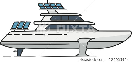 Modern Hydrofoil Yacht Illustration with Solar Panels Modern Hydrofoil Yacht Illustration with Solar Panels 126035434