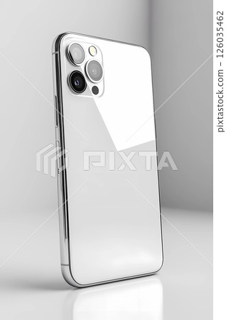 Premium smartphone with a blank screen on a white background. Ideal for placing advertisements, custom graphics, or marketing campaigns. 126035462