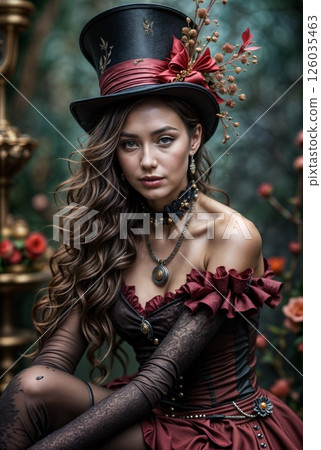 Portrait of a girl in a fashionable top hat Portrait of a girl in a fashionable top hat 126035463