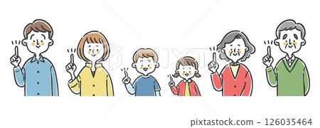 三代家庭指點,上半身,向量 三代家庭指點,上半身,向量 126035464