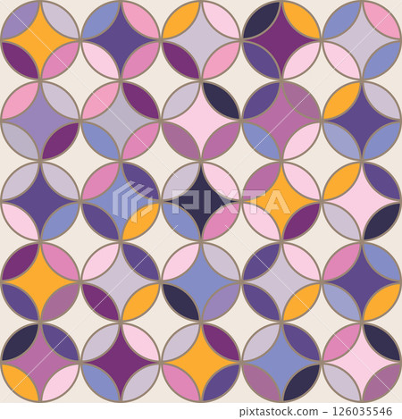 Vintage seamless pattern with flower circles and petals in retro mid-century modern style 126035546