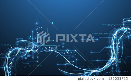 Abstract data wave with futuristic circuit lines. Technology concept. Vector 126035725
