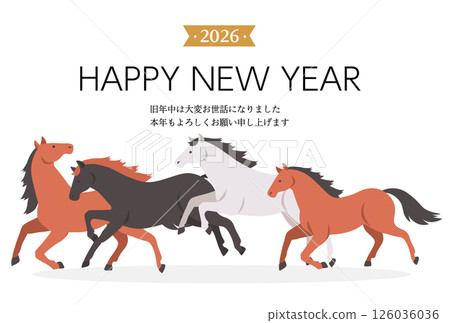 2026 Year of the Horse New Year's card design Simple illustration of four running horses 126036036