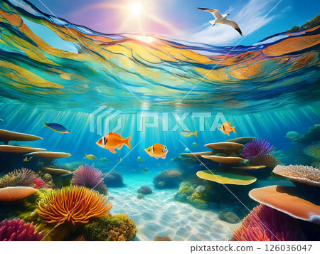 Sun and coral underwater 126036047