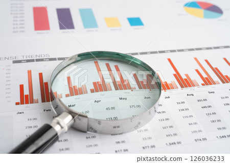 Magnifying glass on charts graphs paper. Financial development, Banking Account, Statistic, Investment Analytic research data economy. 126036233