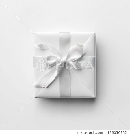 White gift box with ribbon on white background White gift box with ribbon on white background 126036732
