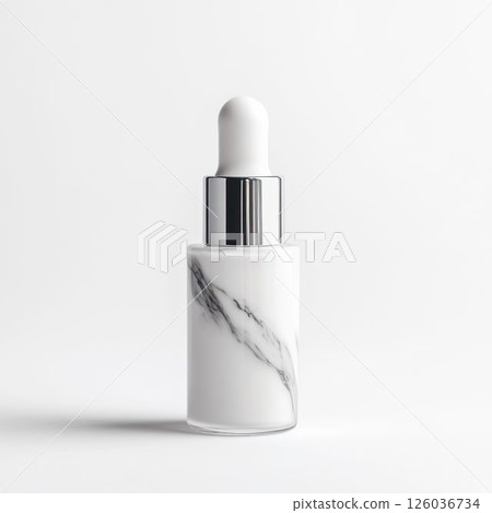Cruelty-Free Skincare Bottle with Elegant Marble Swirl Texture Isolated on White 126036734