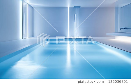 Hightech Bathroom with Illuminated Water Flow and Transparent Pipes 126036801